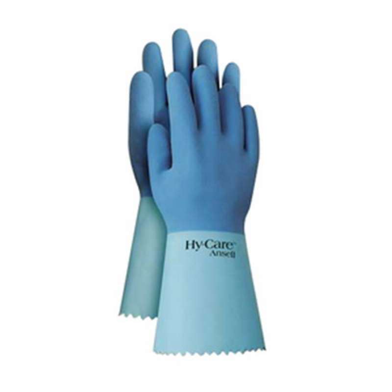 Hy-Care® 62-400 Pinked Cuff Fully Coated Natural Rubber Latex Coated Gloves  Large, Blue  12 PR/BG